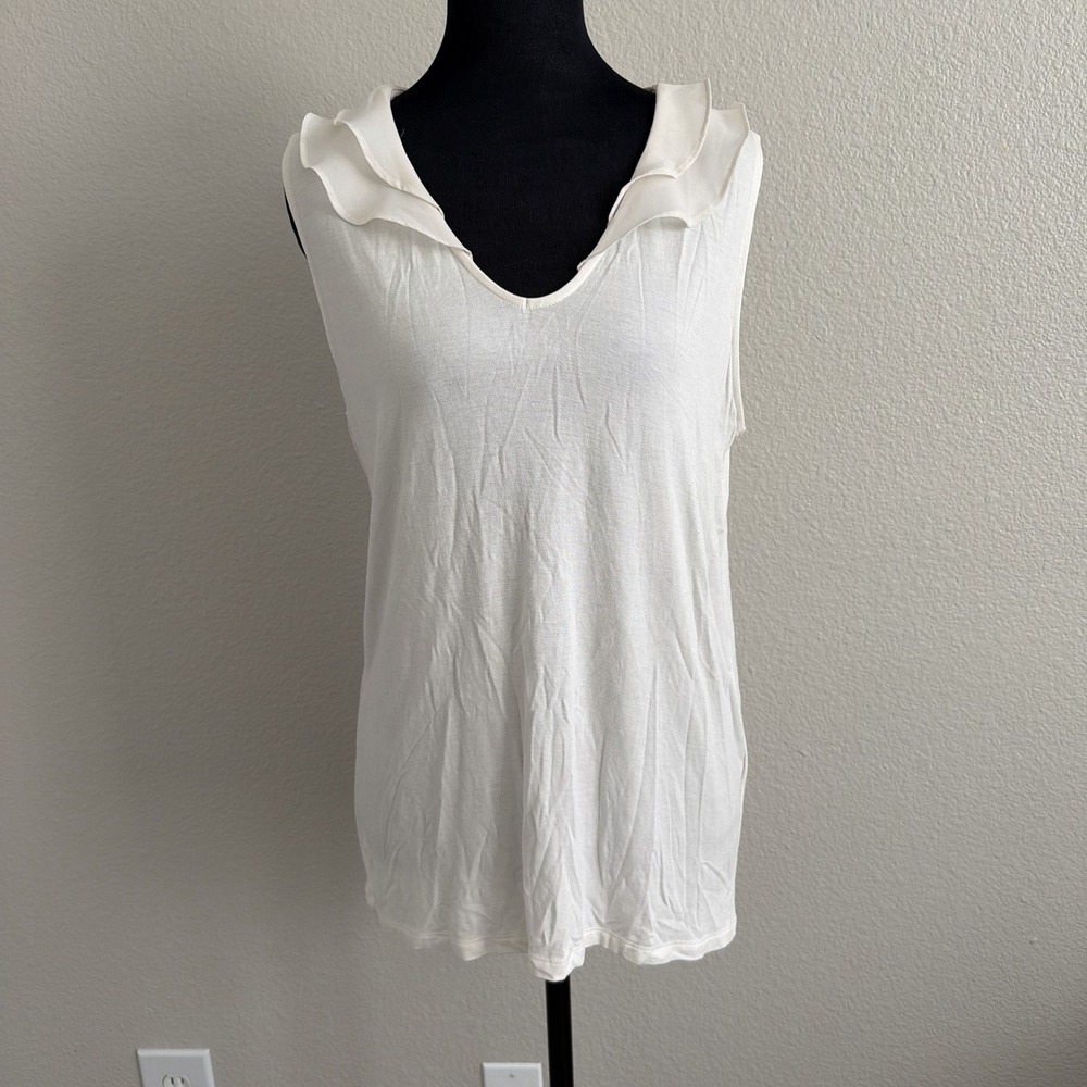 Banana Republic Medium Romantic White Ruffle Tank Feminine Sleeveless Ivory